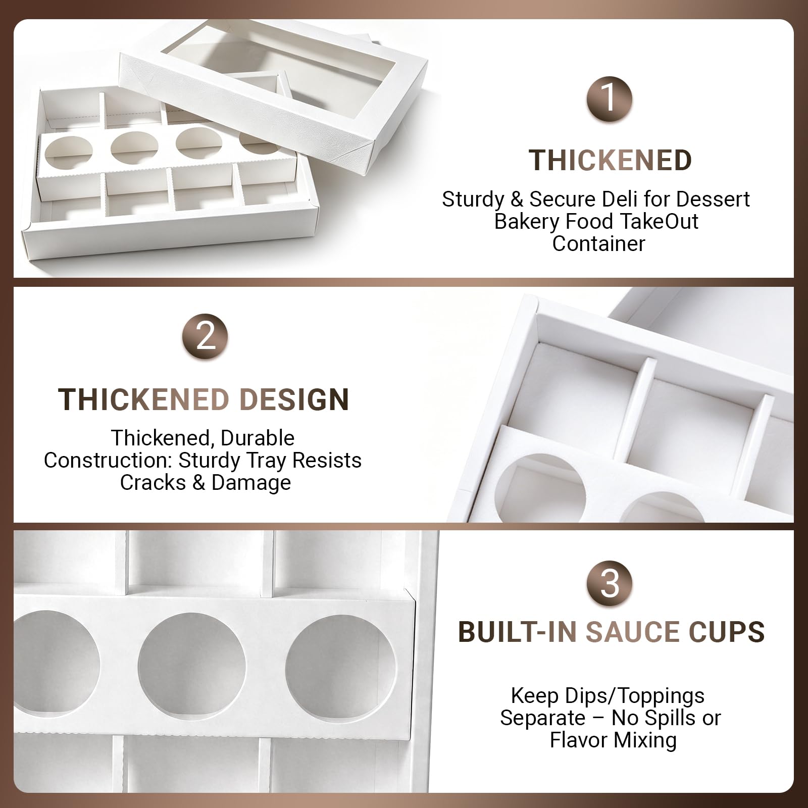 Caja de picnic de 8 compartimentos con tapas, 10 unidades, caja de cartón dividido blanco con soporte para ketchup, caja de aperitivos desechable para 4 a 5 personas, comida para llevar, 12.5 x 9 x 2