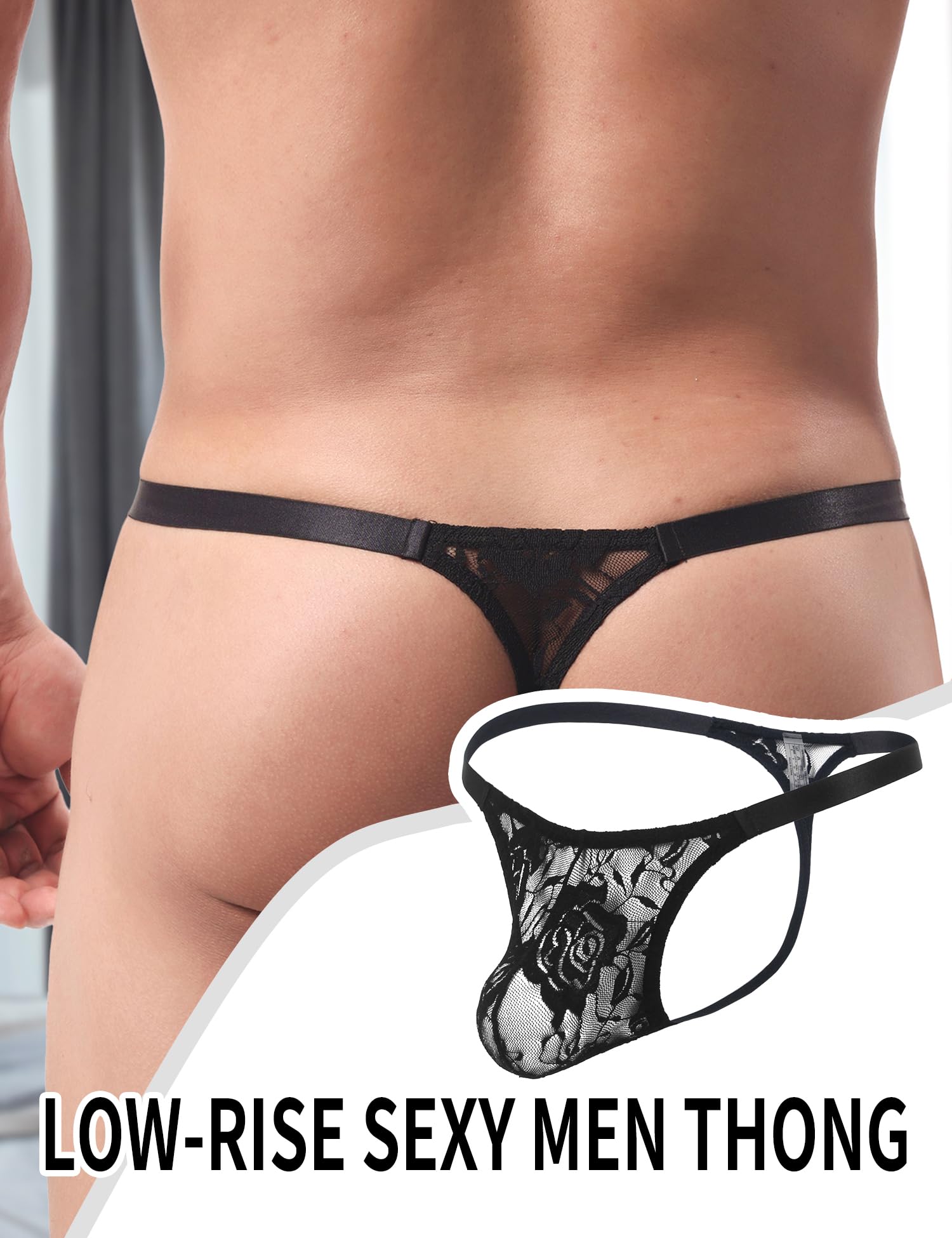 Sexy Outfit Tanga para Hombre Ropa Interior con Bolsa abultada Correas de suspensorio Sexy para Hombres Tangas de Tiro bajo Tanga Lencería con Espalda en T Suspensorio Trajes Mariquita Transpirables
