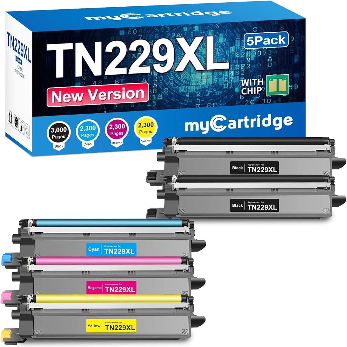 TN229XL TN229 Toner Compatible Replacement for Brother tn229xl Toner cartridges for Brother MFC-L3780CDW HL-L3280CDW MFC-L3720CDW HL-L3220CDW HL-L3295CDW Printer TN229XXL Toner 5-Pack