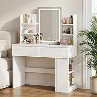 JUMMICO Toeletta da Trucco Moderna con Luci LED Regolabili – Vanity Bianco con Specchio