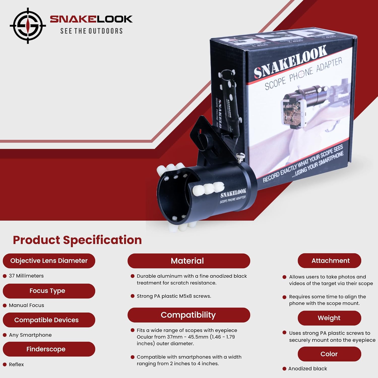 Rifle Scope Phone Adapter - Aluminum Mount Camera Adapter for Hunting & Birding - Fits Phones 2"-4" Wide
