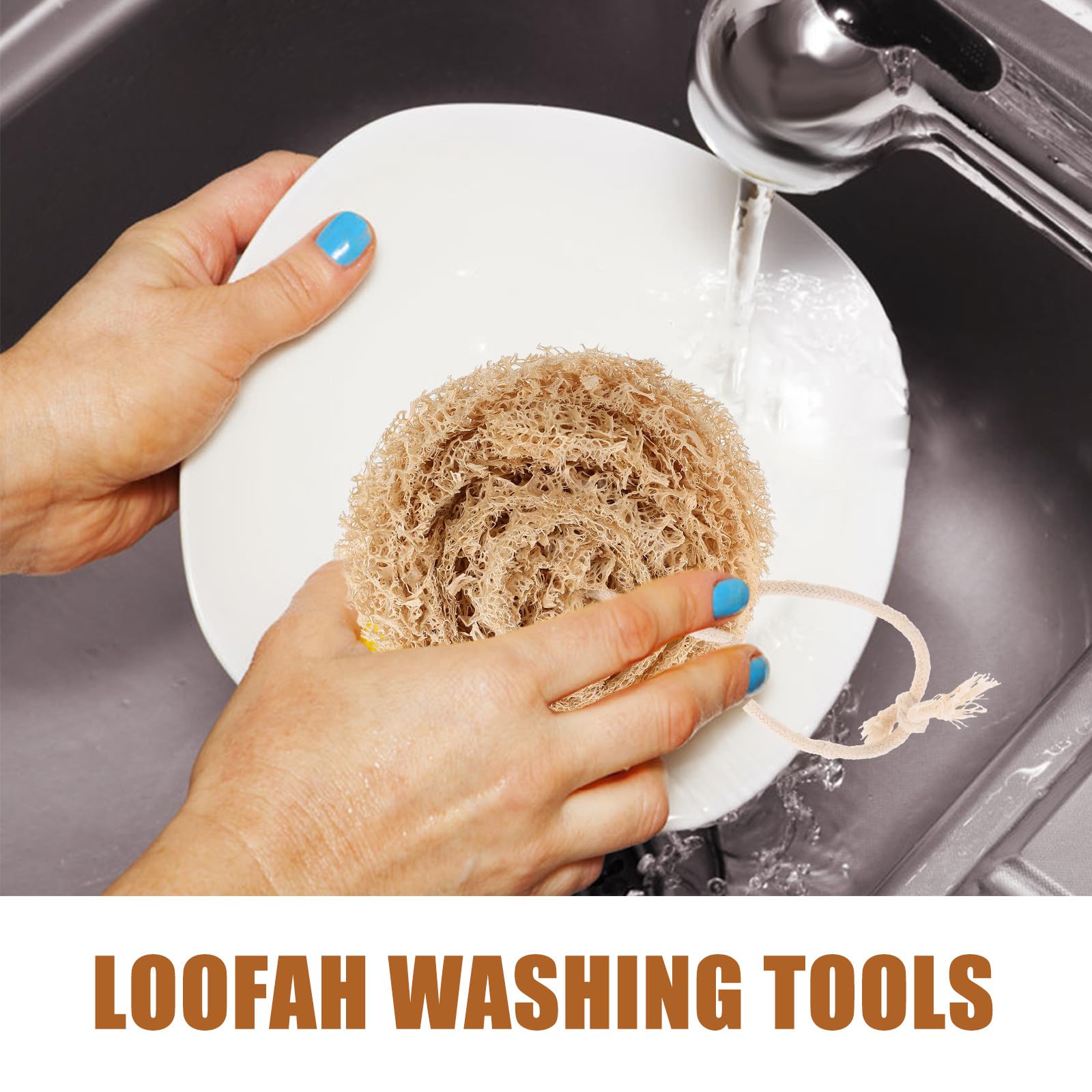 Esponjas de Lufa Naturales para Lavar Platos 4 Piezas Fuerte Absorción de Agua y Diseño para Colgar, Ideales para Limpieza en Cocina