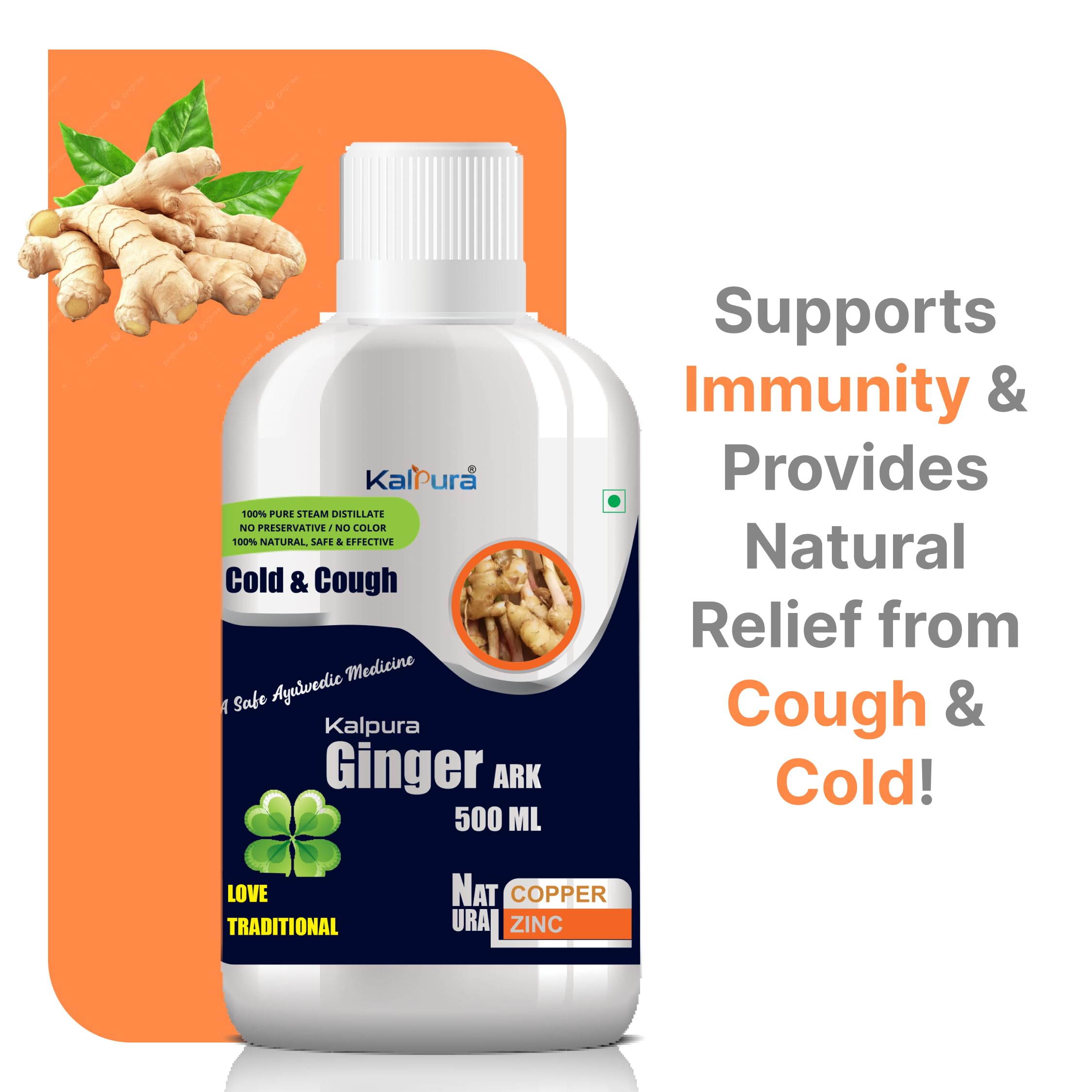 Kalpura Adrak Ark – 100% Pure Ginger Distillate | Supports Respiratory Health & Immunity | Natural Antioxidant | No Artificial Colors or Chemicals | 1Ltr (Pack of 2 – 500ml Each) 3