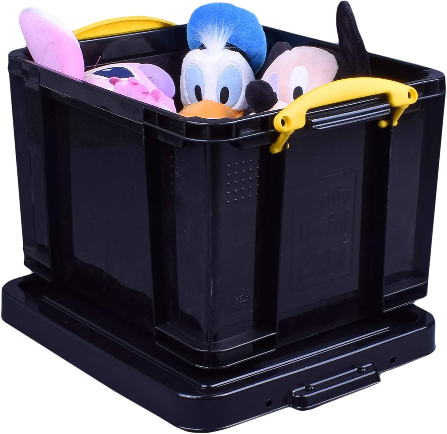 Really Useful Box Plastic Storage 35 Litre Solid Black with Yellow Handles