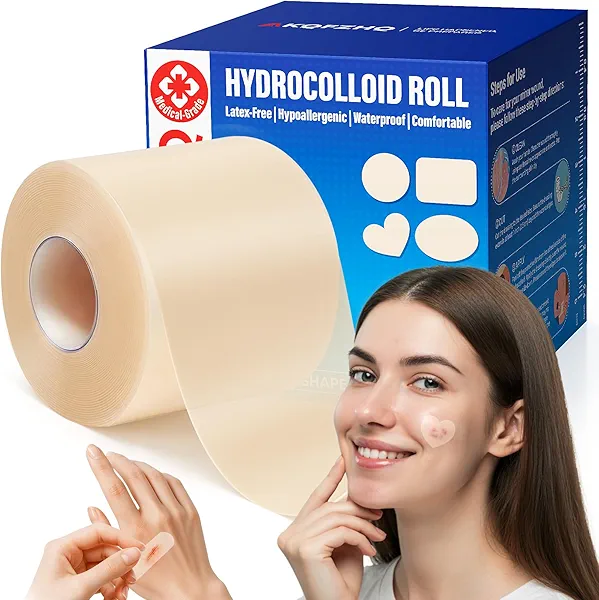 Hydrocolloid Roll for Wound Care, 2in*6.5ft Adhesive Hydrocolloid Bandages, Waterproof Pimple Patch Roll, Ultra Absorbent Large Hydrocolloid Patch for Acne, Blisters, Burns, Ulcers, and Minor Cuts