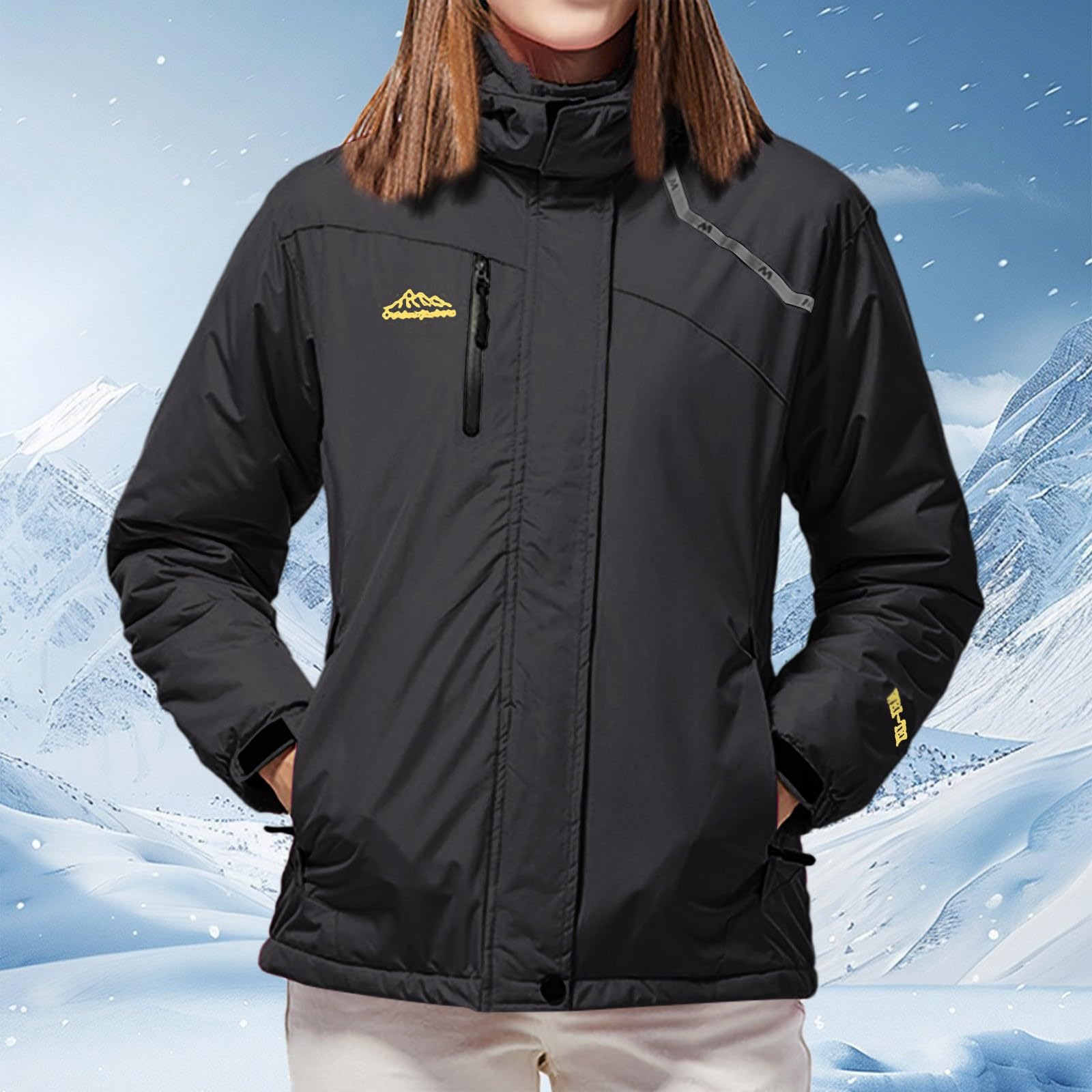 Generico Giacca da Sci Donna Impermeabile Cappotti Caldo Giacche Invernali Sportiva Cappotto con Tasche Giubbotto Termica Neve con Cappuccio Abbigliamento Donna