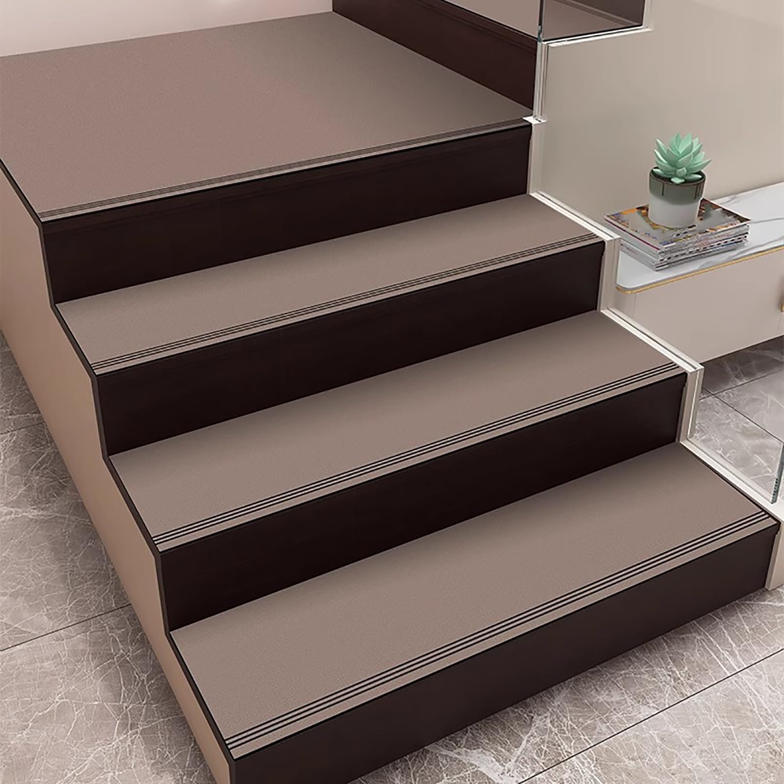 10 Treppenstufen Antirutsch, Treppen Teppichstufen, Stufenmatten Innen Selbstklebende Gummirückseite, Kein Klebstoff Erforderlich für den Innen- und Außenbereich(Brown,26x65 cm/10x26 in)
