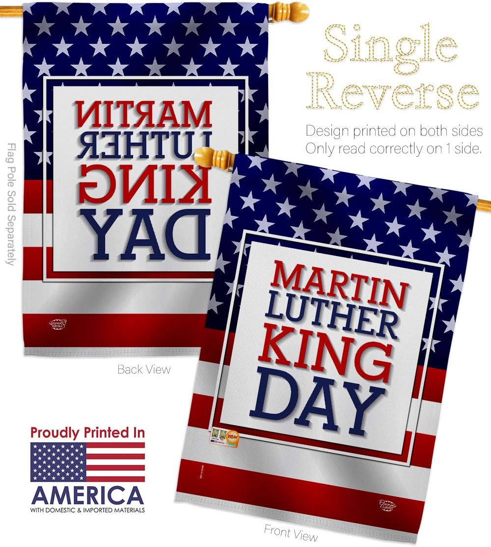 MLK Day House Flag Dowel Set Black History Martin Luther King Civil Right Stars United State American Small Decorative Gift Yard Banner Made In USA 28 X 40