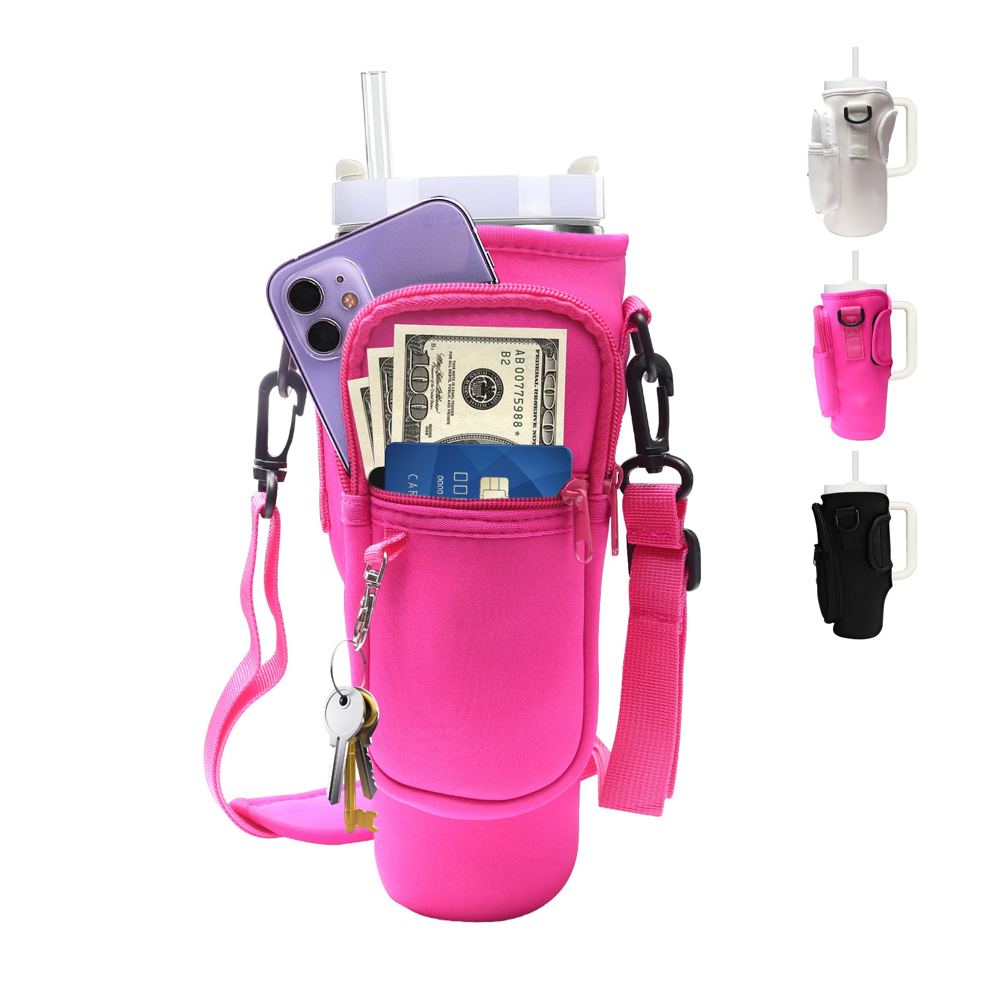 Water Bottle Carrier Bag with Strap for Stanley Cup 40oz/30oz with Phone Pocket, Neoprene Cross-Body Insulated Water Bottle Holder for Tumbler with