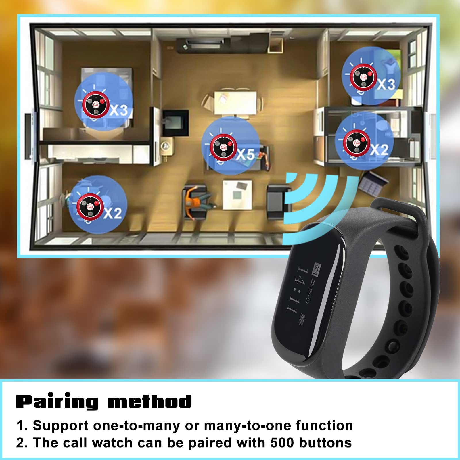 Retekess TD112 Pager System, Restaurant Rufanlage mit Vibration, IPX7 Wasserdichtigkeit, Reichweite 50m, für Restaurant Bar