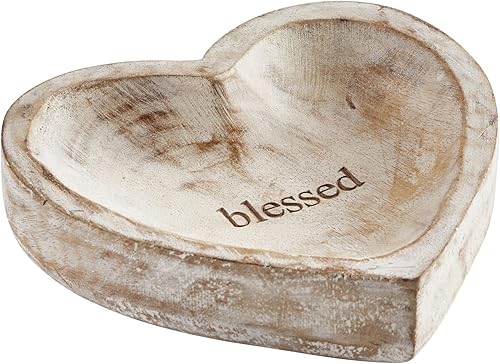 47th & Main Faithworks - Bandeja de madera de mango en forma de corazón, 6 x 6 pulgadas, Blessed