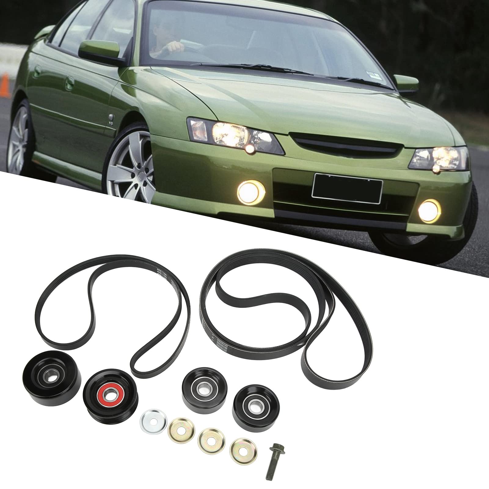 Wakects Zestaw Koła Pasowego Napinacza Paska FYE337042 Zestaw Koła Pasowego Paska Napędowego z i Metalu Niski Poziom Hałasu Pasuje do VT VX VU VY VZ V8 LS1 LS2 GEN3 5,7L 6,0L Łatwa Instalacja