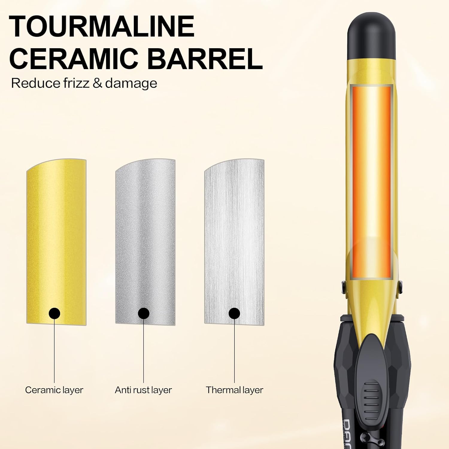 DAN Technology 1 Inch Large Barrel Curling Iron Wand, Tourmaline Ceramic Hair Curler with LCD Display (180°F–430°F), Fast Heating, Dual Voltage, Auto Shut-Off, Black & Gold - Image 2