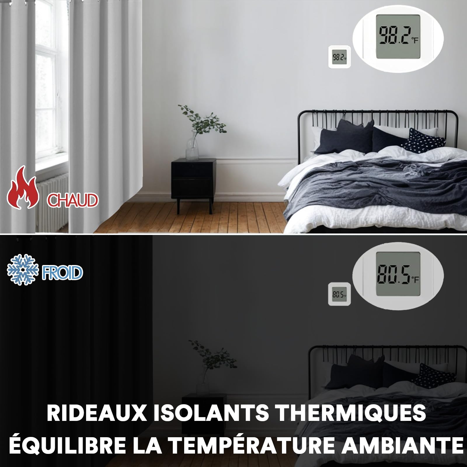 BellaHills 100% Rideau Occultant,2 Panneaux Rideaux Occultant Thermique Isolant,Tenture Opaque à Oeillets Isolation Lumiere,pour Salon et Chambre,140x145CM,Noir