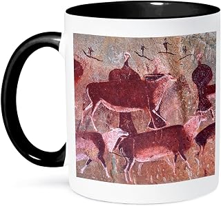 3dRose San, Bushman rock art, Drakensberg Park, KwaZulu-Natal, South Africa. 11oz Two-Tone Black Mug
