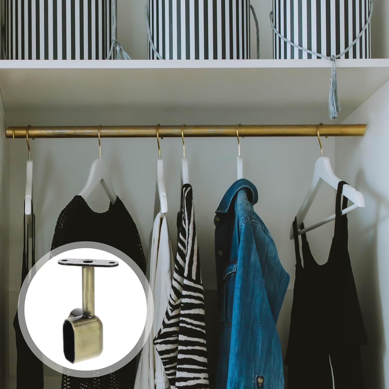 2pcs Corner Closet Rod Holder Bracket Wardrobe Support for Hanging Clothes Shower Curtain Kitchen Utensils Resistant to Corrosion and Rust