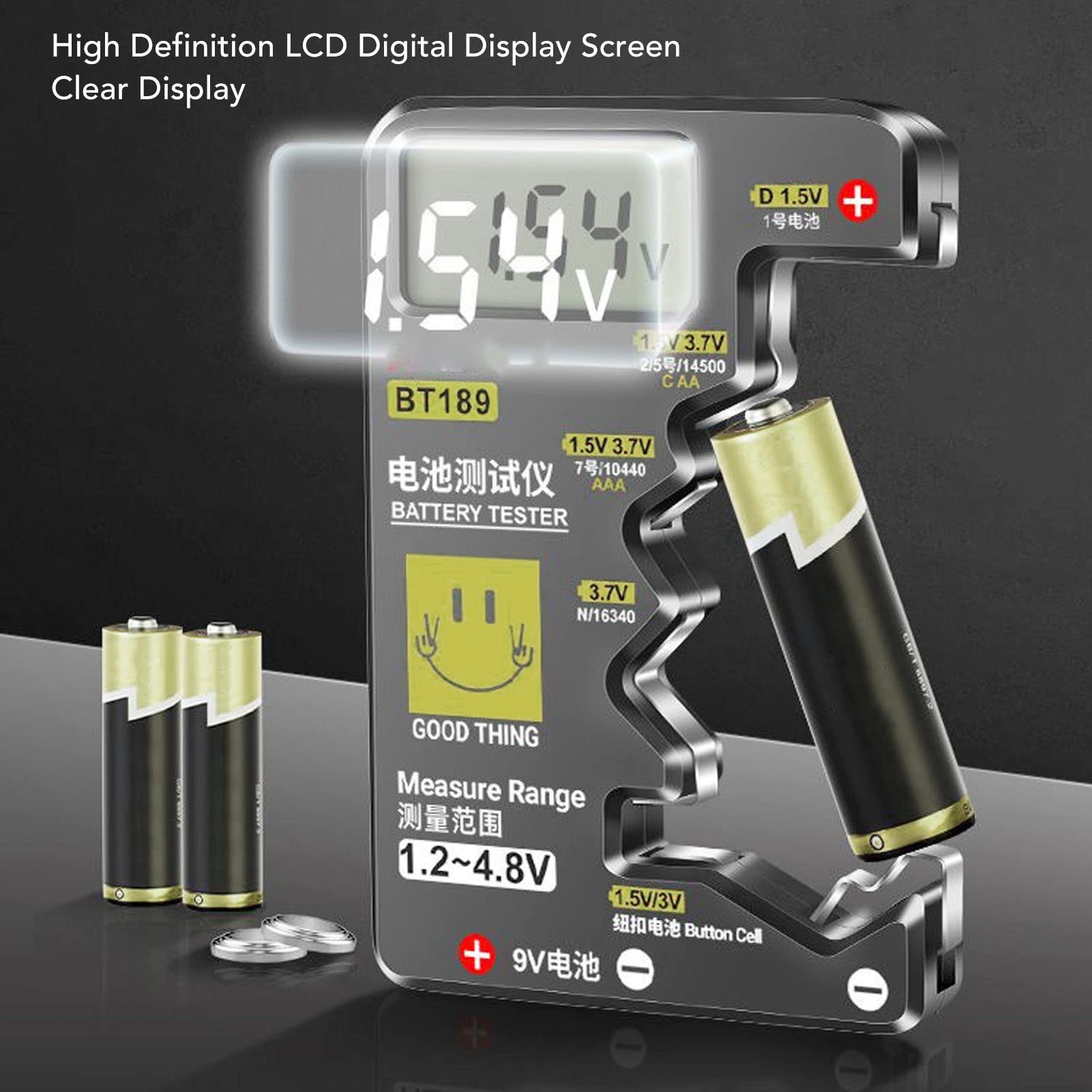 Cyfrowy Tester Pojemności Baterii z Dużym Ekranem LCD, Uniwersalny Detektor dla AA, AAA, C, D, 9V, Czarny, ABS