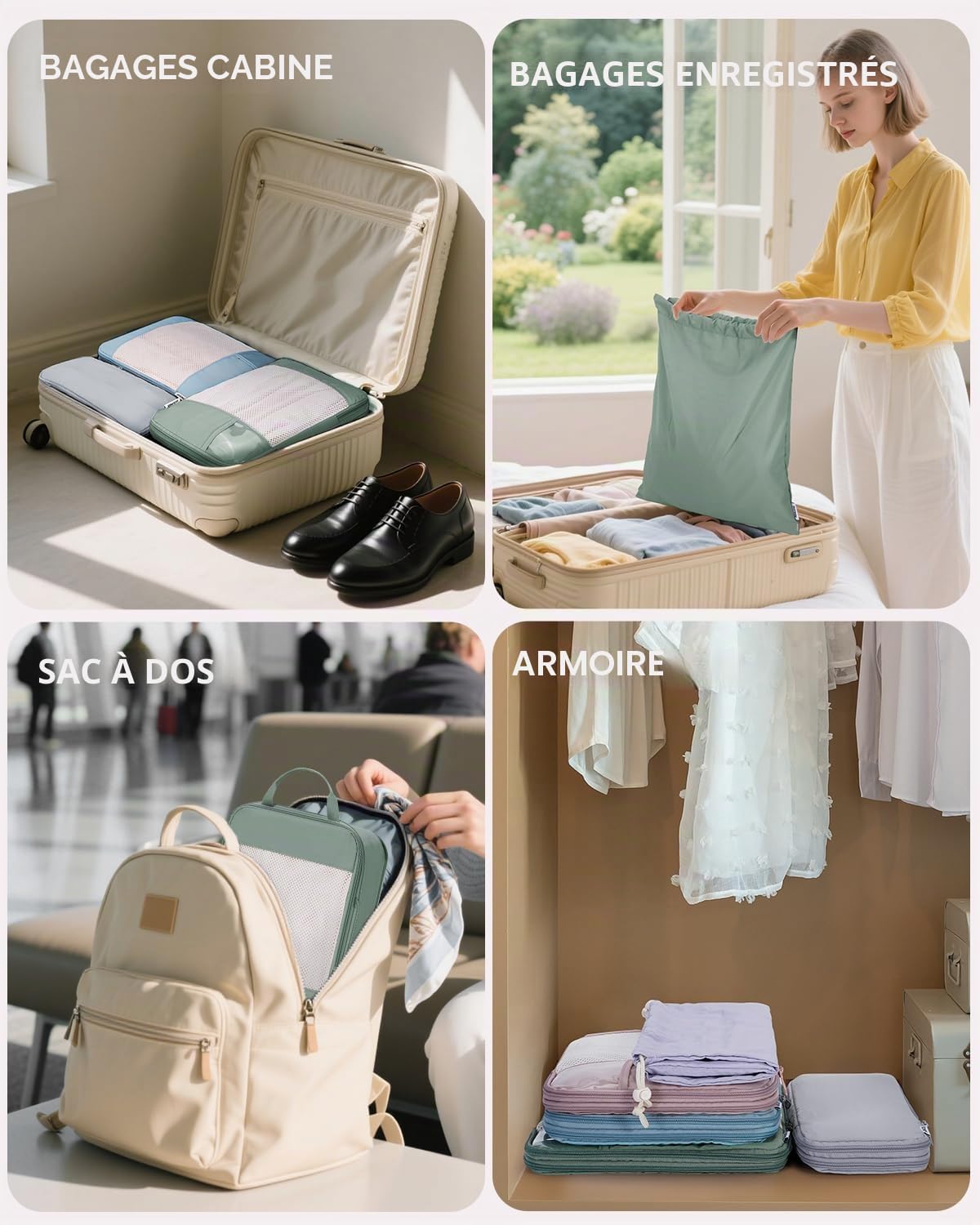 Narwey 5 Pièces Organisateur Valise, Sac Compression Voyage, Compression Packing Cubes, Organisateur Valise Compressible, Cube de Rangement, Organiseurs de Bagage (Couleur Combinée)