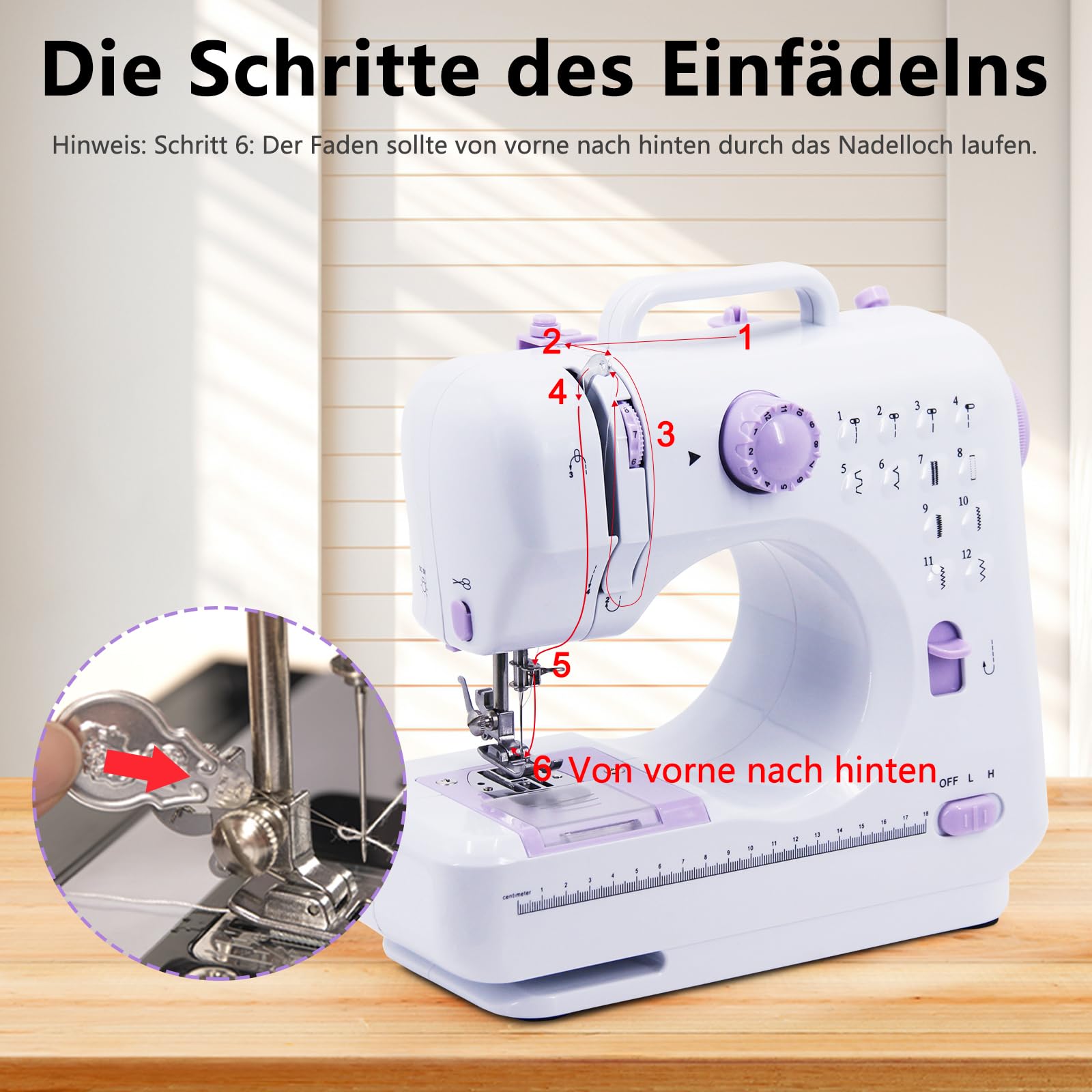 Nähmaschine für Anfänger, 12 Stichprogrammen Kleine Handnähmaschine, Mini Sewing Machine Tragbare Elektrische Nähmaschines mit LED-Licht, Fußpedal & Nähset