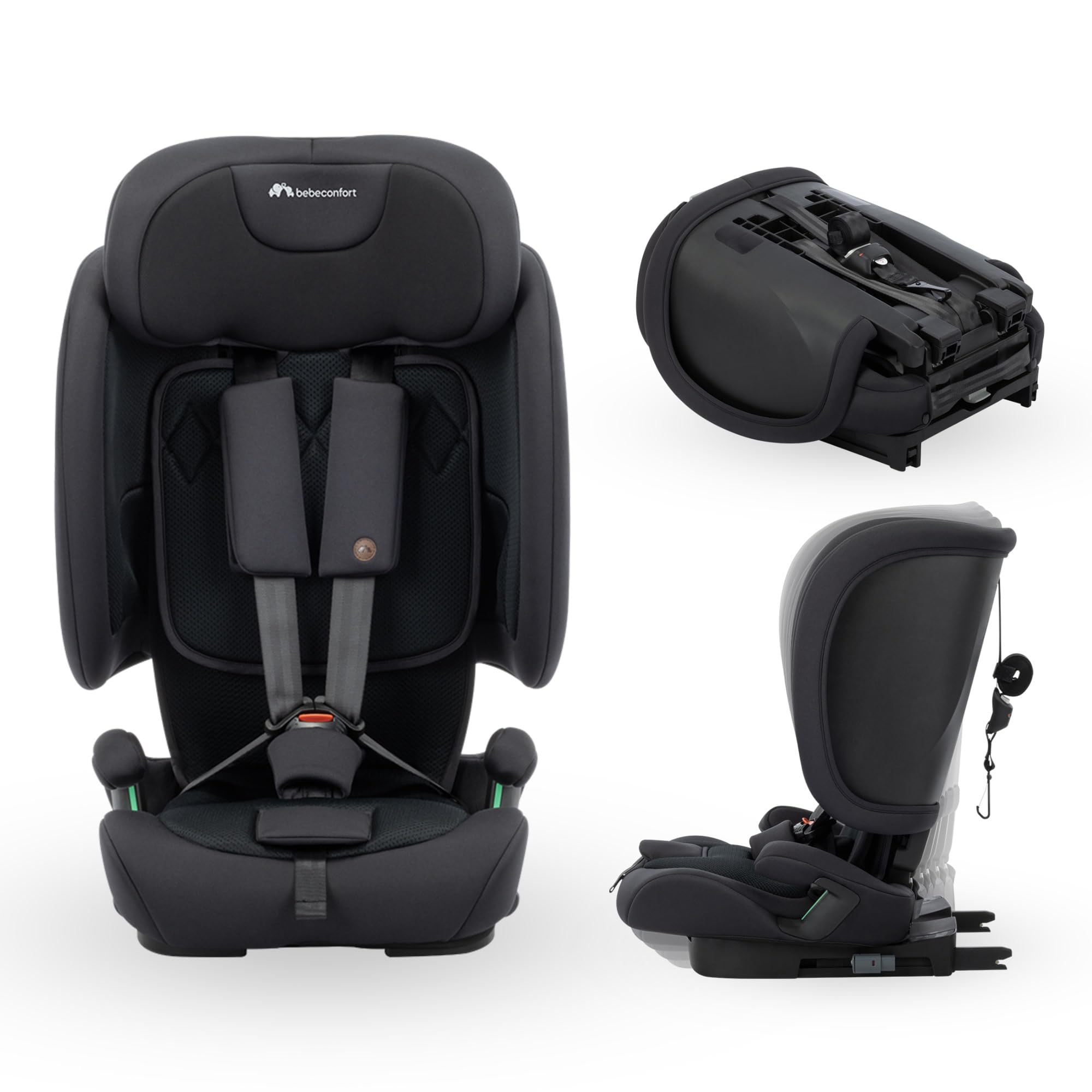 Bebeconfort Ever & Go i-Size, Silla Coche Evolutiva, 15 meses-12 años, 76-150 cm, Silla Coche Plegable de Viaje ISOFIX, Compacta y Ligera (5kg), 15 Posiciones Reposacabezas, Full Black