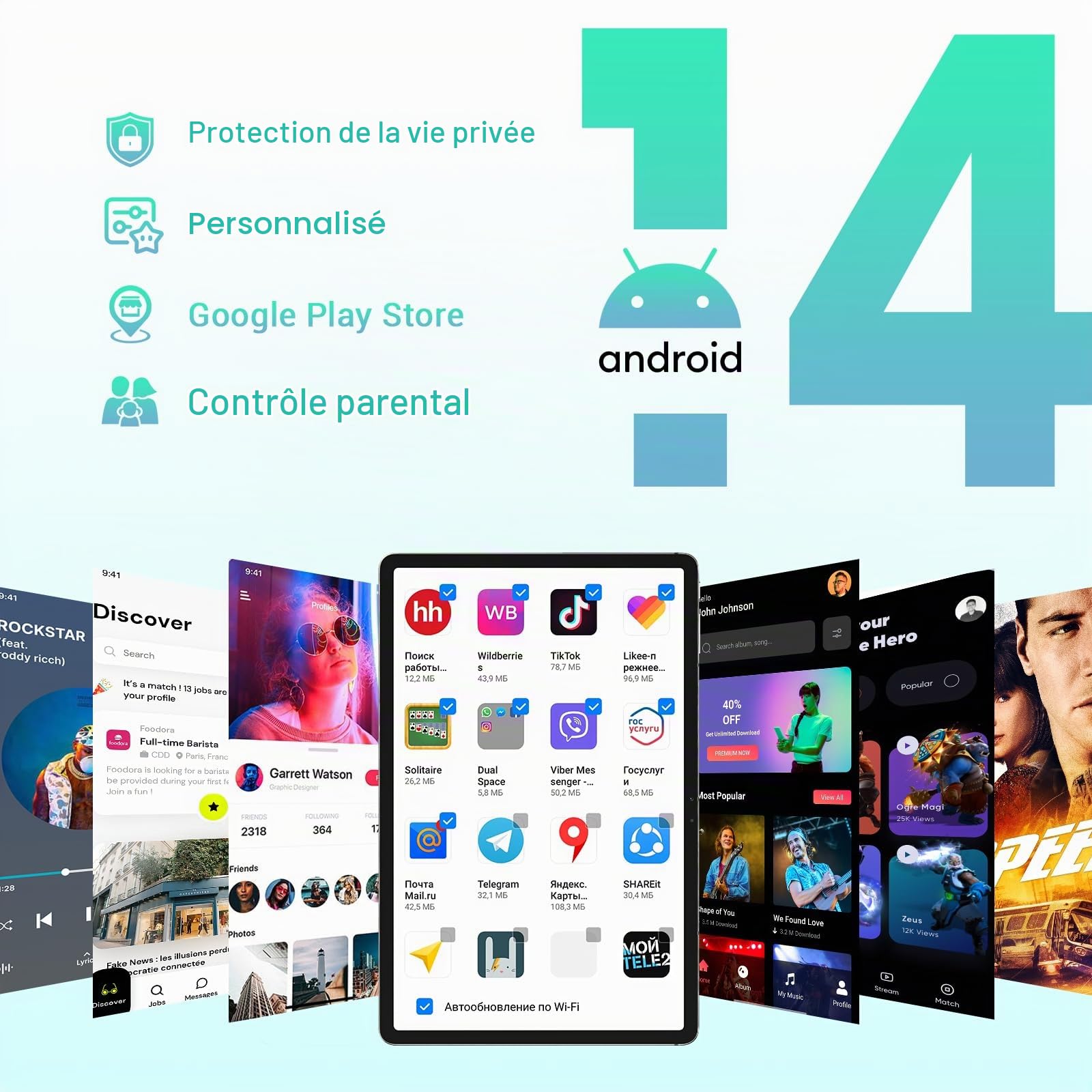 T30 Max Android 14 Tablette Tactile, 4K 12.4 Pouces Tablettes Gaming 20Go + 512Go/2To TF, 10800mAh/33W, 50MP+20MP, Helio G99 Octa Core, 2560 * 1600, Widevine L1, TUV/4G LTE/5G WiFi/OTG/GPS