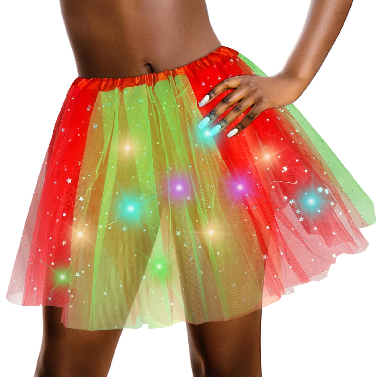 Falda tutú LED para mujer, falda de tutú brillante, falda de tul en capas, falda de ballet para fiesta de Halloween, disfraz de carnaval
