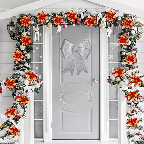 Miniatura 6 de CH HAICHENG 15 flores de Pascua artificiales de Navidad para decoración de árbol de Navidad de 5.5 pulgadas, flores de Pascua artificiales con clips