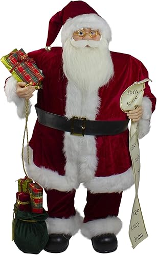 Northlight Figura de Navidad tradicional de Santa Claus de 32 pulgadas con lista de nombres y bolsa de regalo
