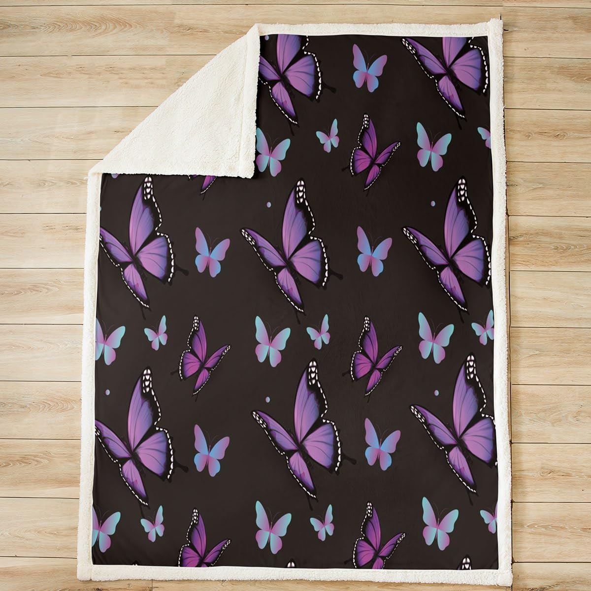 Manta Sherpa de mariposa, manta de forro polar de mariposa morada, manta de felpa de mariposa voladora para niños y niñas, manta mullida de mariposa colorida