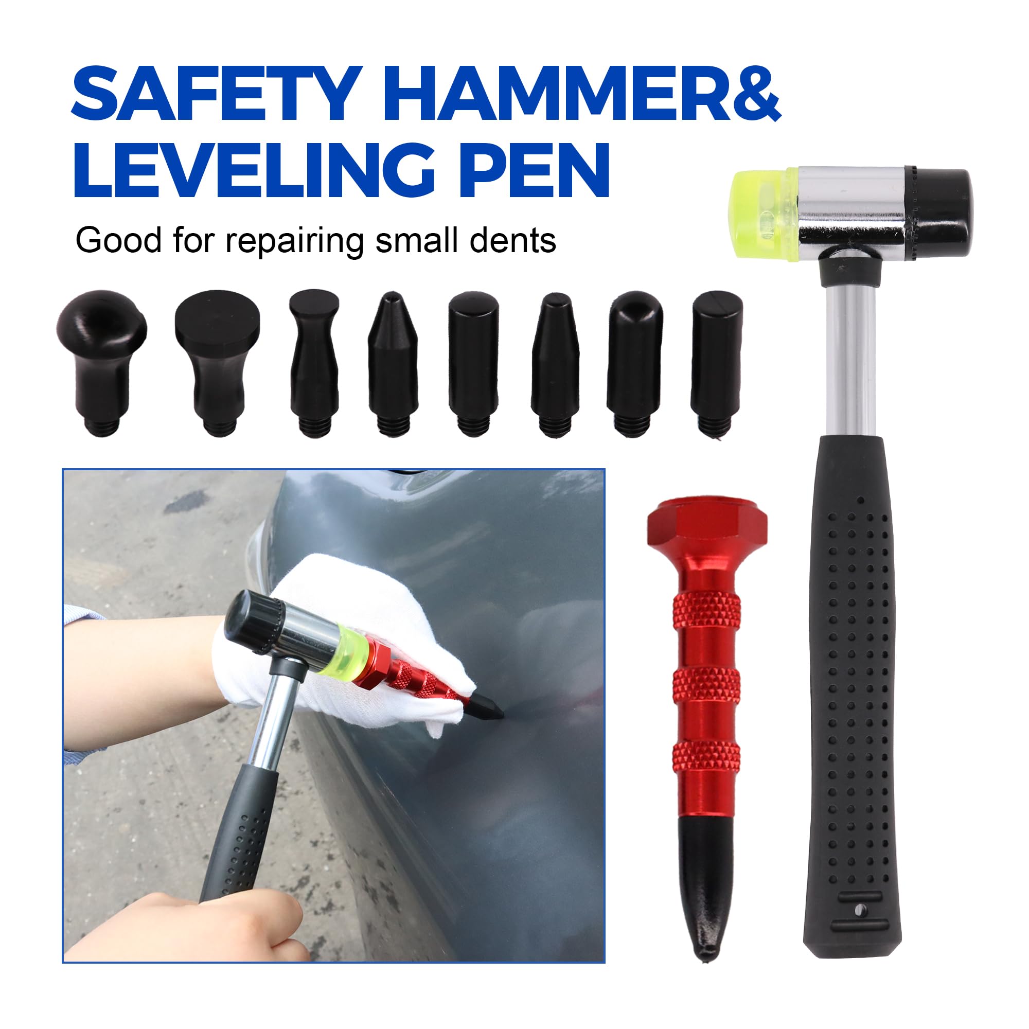 Zestaw do wgnieceń samochodowych, narzędzie do naprawy wgnieceń, bezmalarskie usuwanie wgnieceń ze złotym podnośnikiem, ściągacz mostkowy, młotek ślizgowy 2 w 1 do wgnieceń karoserii, naprawy dużych i