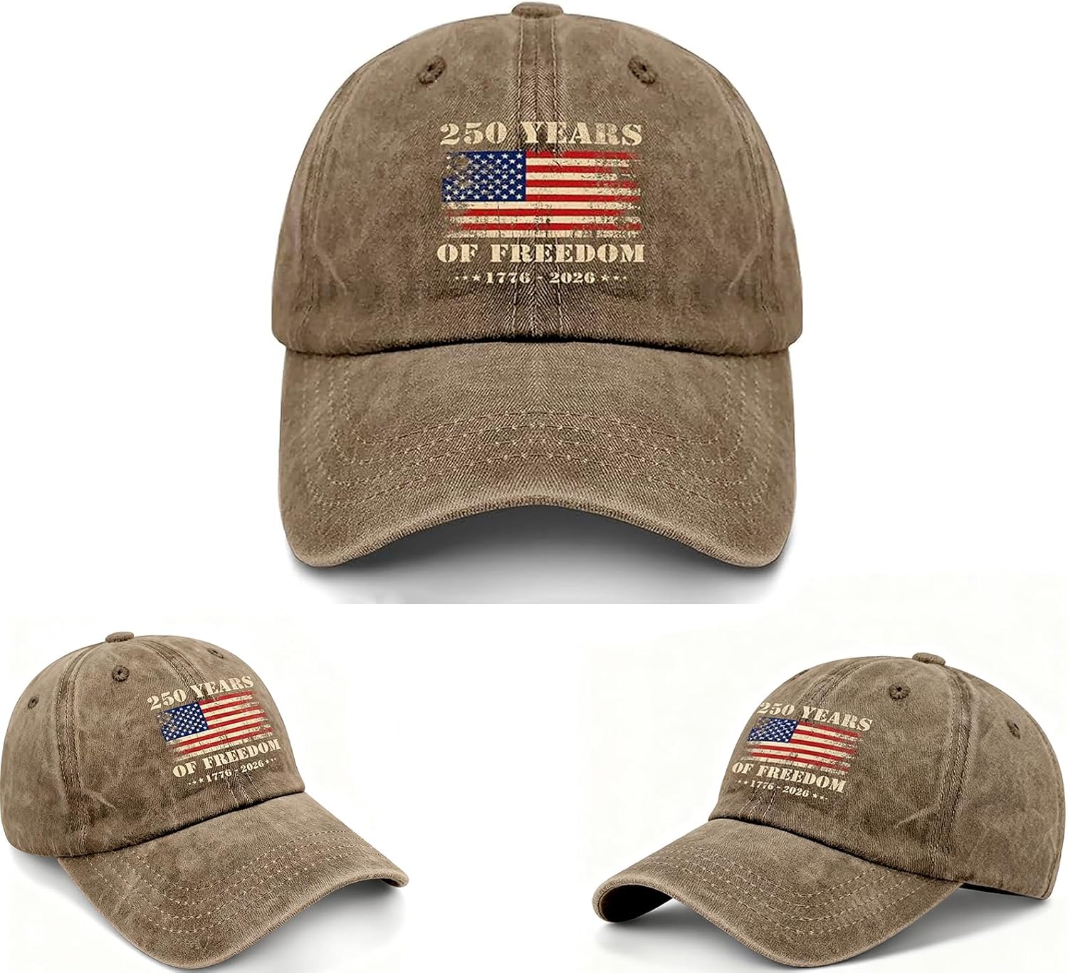 250 Anniversary USA Hat, 1776-2026 250th Anniversary Hat - Adjustable 250 Year American AnniversaryCap Khaki