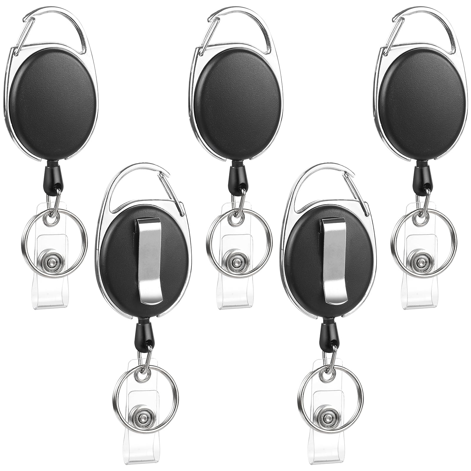 5 Ausweisclips Mit Schlüsselring, Ausziehbar 65 Cm, Jojo-Halter | Kohlenstoffstahl, Flaches Oval, Starke Feder, Für Id-Karten, Namensschilder, Büro, Schule, Events, 5 Stück