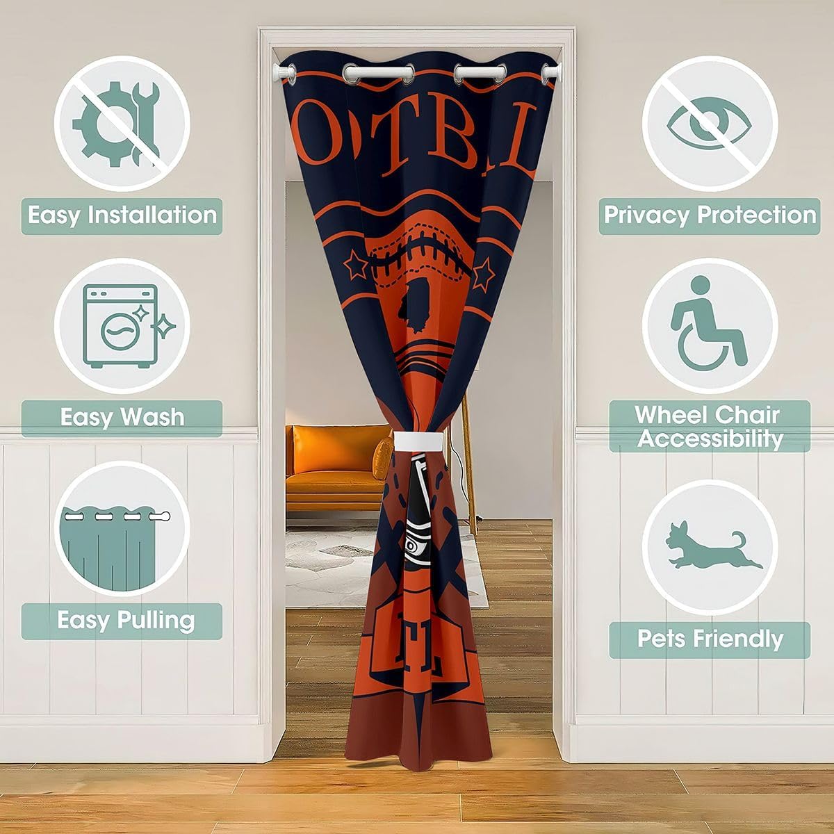 Erosebridal American Football Door Curtains for Doorways Privacy,Helmet Sports Football Game Blackout Curtain 34" W X 80" L,Football City Team Color Door Drape,Sports Fans Room Divider Curtain