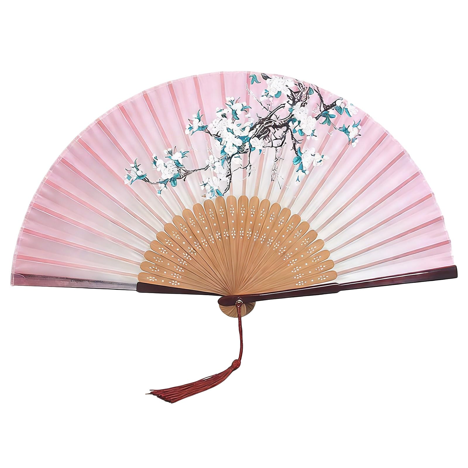 JSGHGDF Foldable Hand Fan with Tassels Chinese Florals Imitation Silk Handheld Fan for Travel Offices and Home Decoration Traditional Chinese