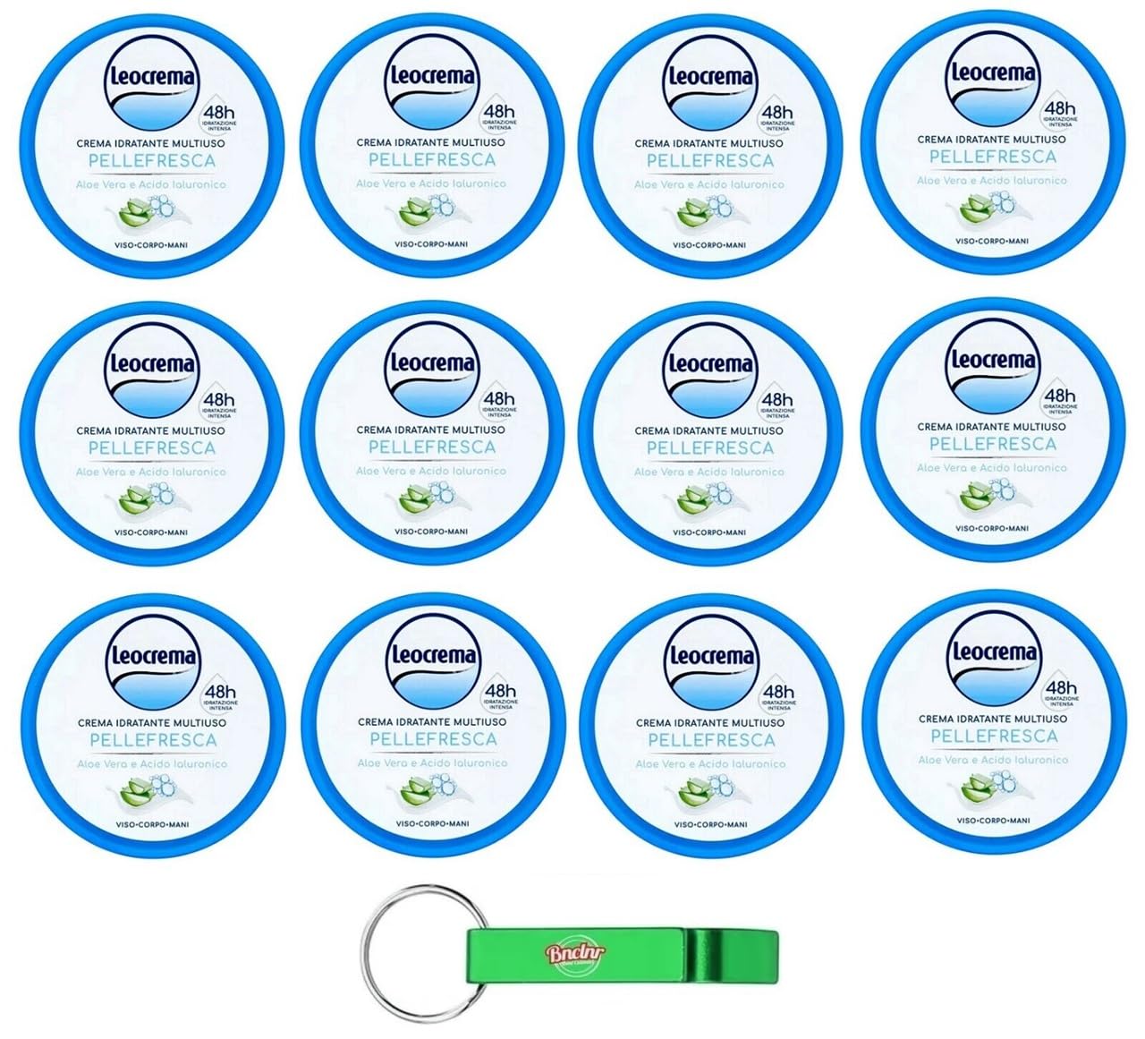 Leocrema Idratante Multiuso Pellefresca, crema hidratante multiusos con aloe vera y ácido hialurónico, ideal para cara, cuerpo y manos, 150 ml + llavero Beni Culinari gratuito