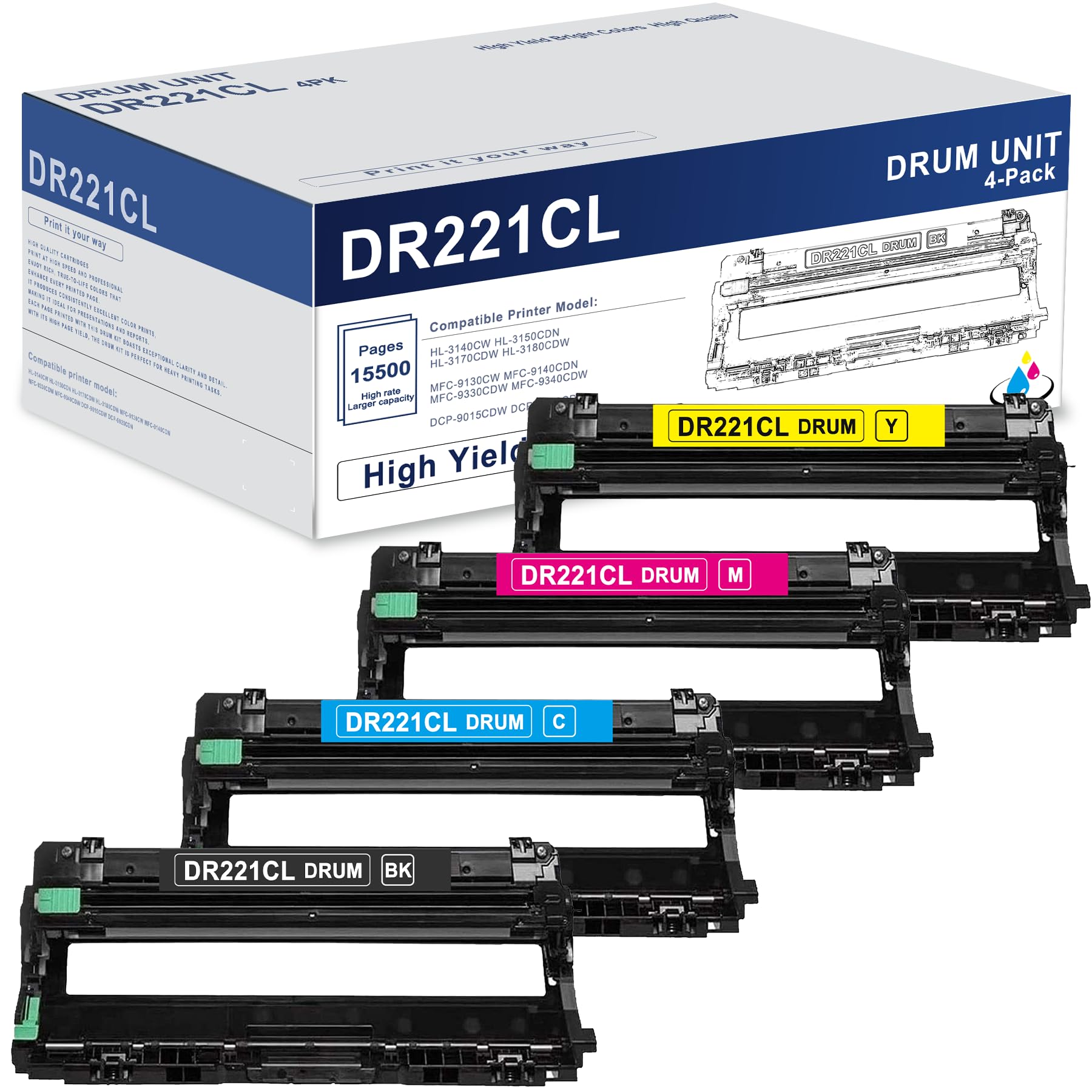 Amazon.com: DR221 DR221CL Drum Unit Set 4 Pack Replacement for