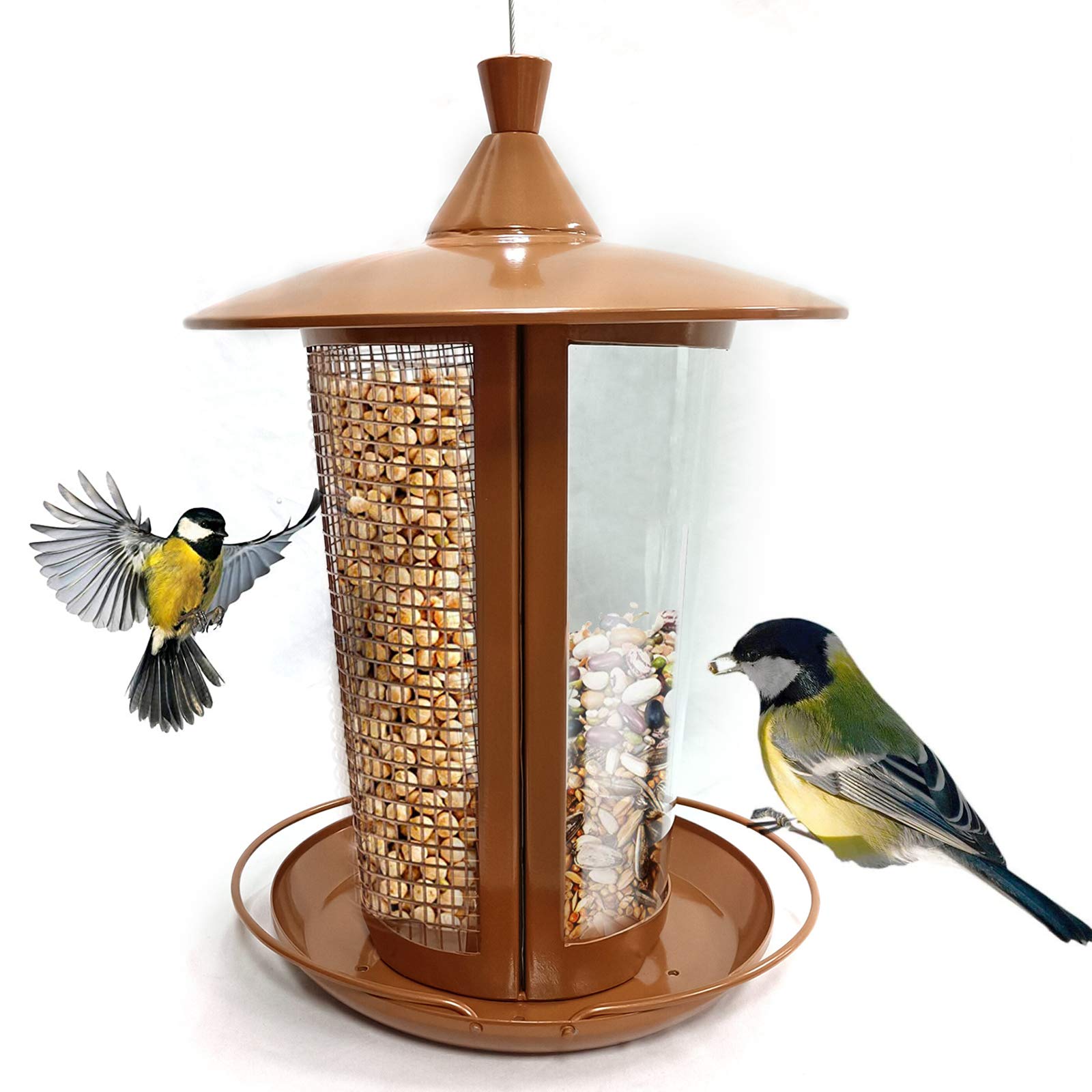 Mangiatoia per Uccelli da Balcone & Giardino, Alimentatore per Uccelli Selvatici Sospeso,Mangiatoia per Uccelli Esterno con Tetto E Vassoio per Esterni per La Decorazione di Giardini All'aperto