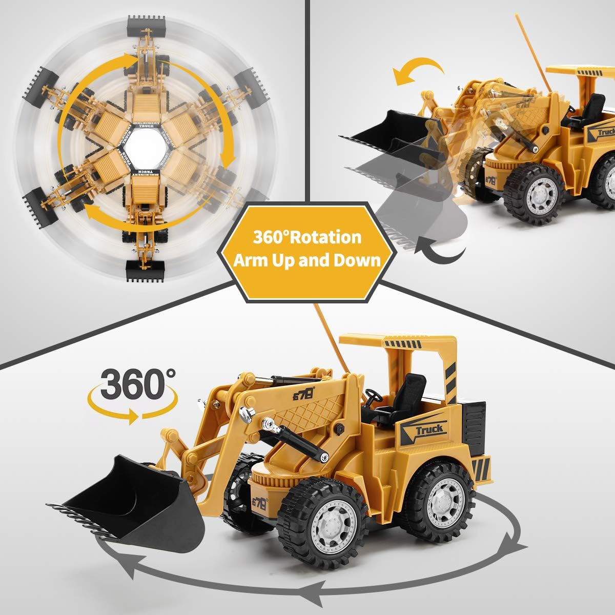Remote Control Construction Toy - RC Bulldozer 1/24 Front Loader RC Tractor, Vehicles with 2 Rechargeable Batteries, Pretend Construction Playset, Toys for 3, 4, 5, 6 Years Old Boys Girls Kids Gift