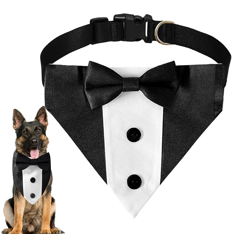 Fantasia para cães com bandana de smoking e gravata-borboleta ajustável GIFTMISSU, tamanho Grande (Large)