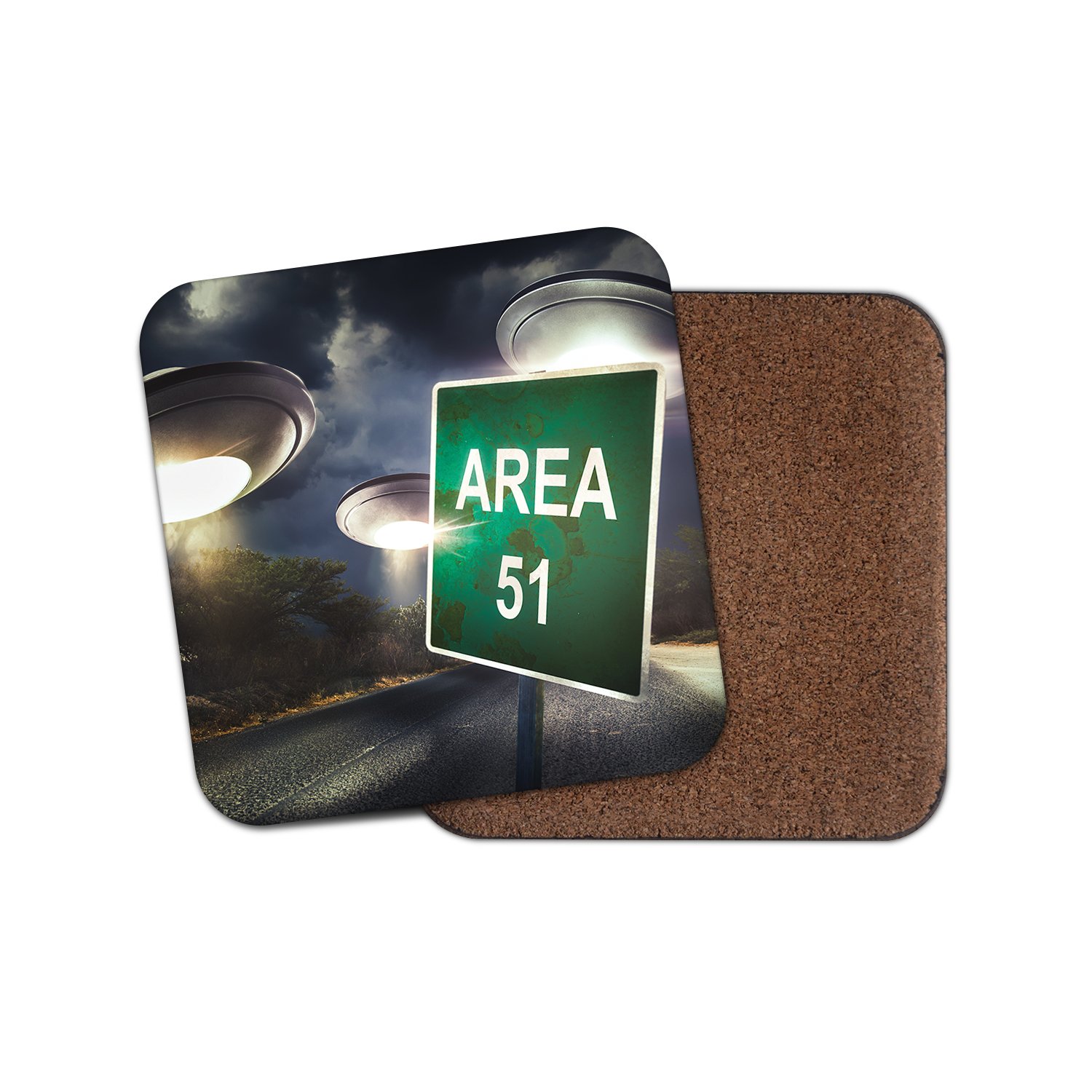 Destinationvinyl Multicolor 1 X Area 51 Ufo Cork Backed Drinks Coaster - Alien Aliens Spaceship Space #8299