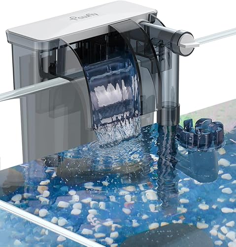 Pawfly Filtro de acuario ultra silencioso para tanque de peces para acuarios de hasta 10 galones, filtro de alimentación colgante con bomba de agua