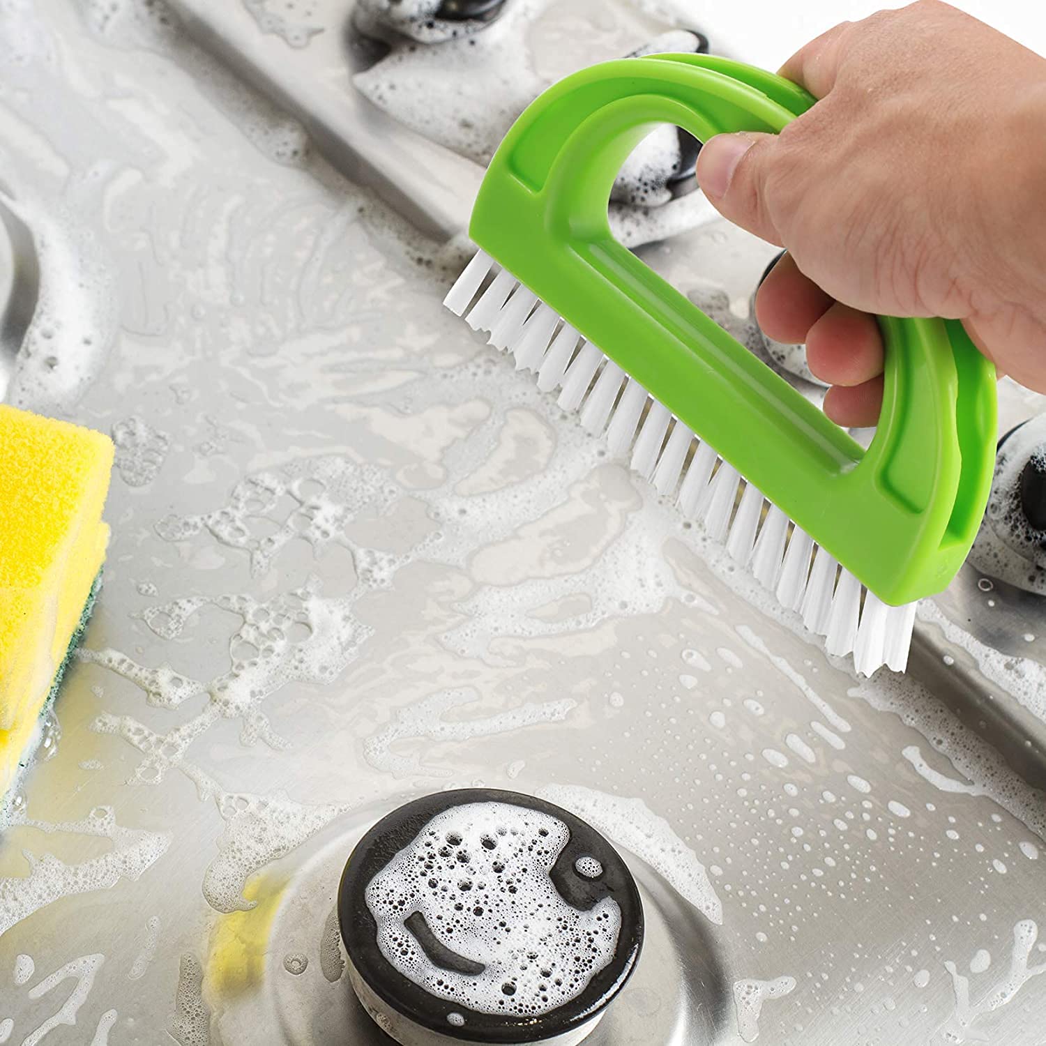 6 Pezzi Spazzole Per Pulire Fughe Piastrelle Set Con Manici Antiscivolo Per Bagno E Cucina Verde
