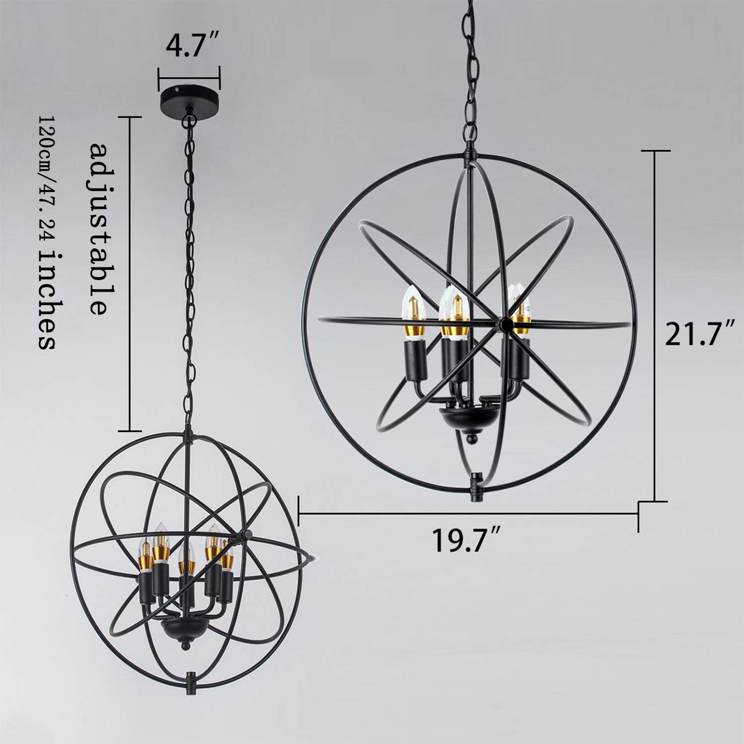 Hоttеѕt Sаlе Riomasee Sphere Pendant Light,20 inch Orb Globe Chandelier 5 Lights Indoor Foyer Chandelier Hanging Light for Dining,Living Room