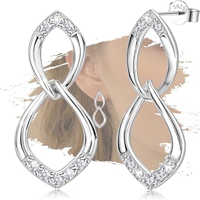 Dangle Drop Earrings for Women - Sterling Silver Infinity Earrings Cubic Zirconia Hypoallergenic Dangle Earrings for Sensitive Ears Dainty Fashion Oval Dangle Jewelry Gifts for Birthday Christmas