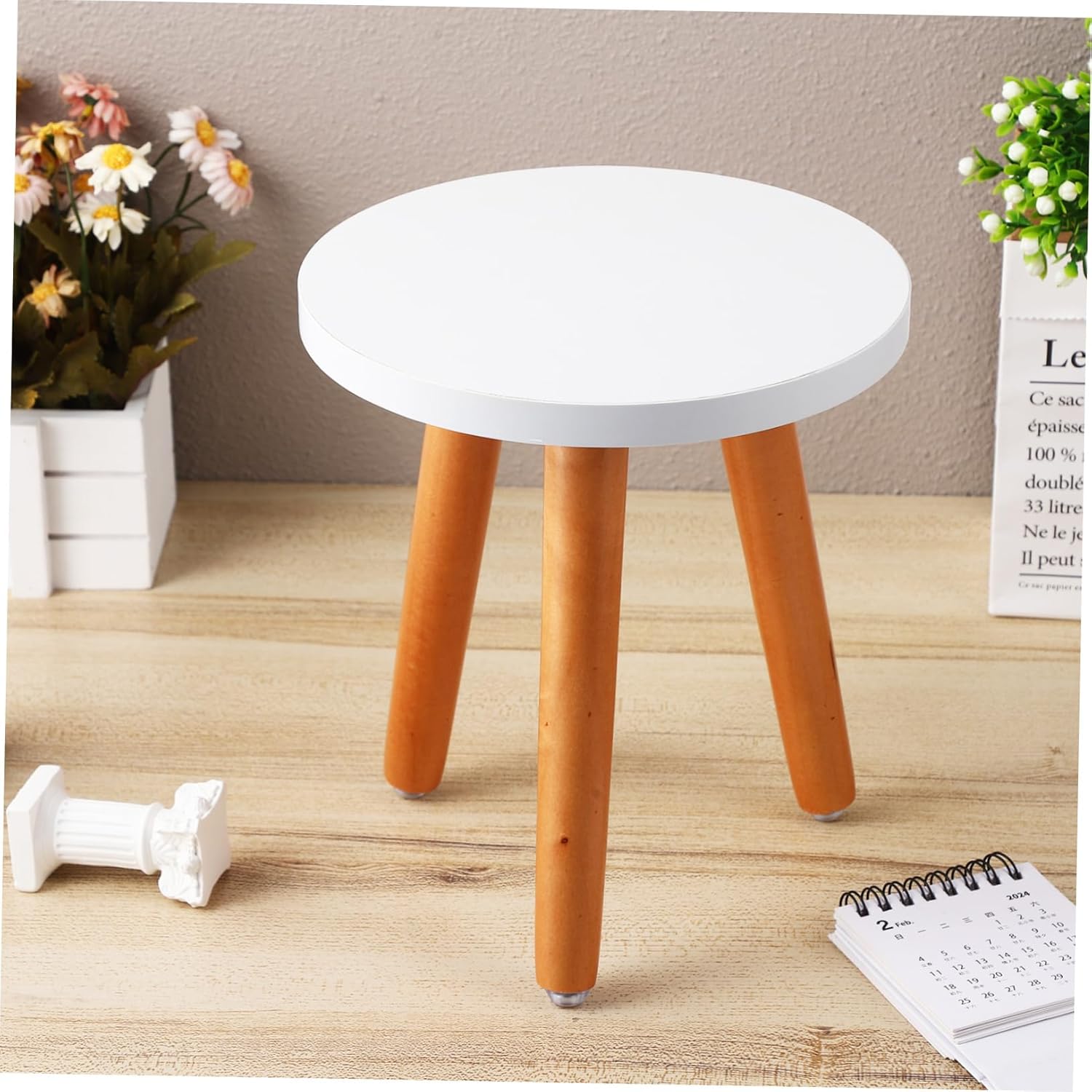 2 Pcs Wooden Plant Stands for Indoor Use 20/22cm Diameter Mini Stool for Houseplants Sturdy Display Holder Slatted Design for Small Indoor Plants