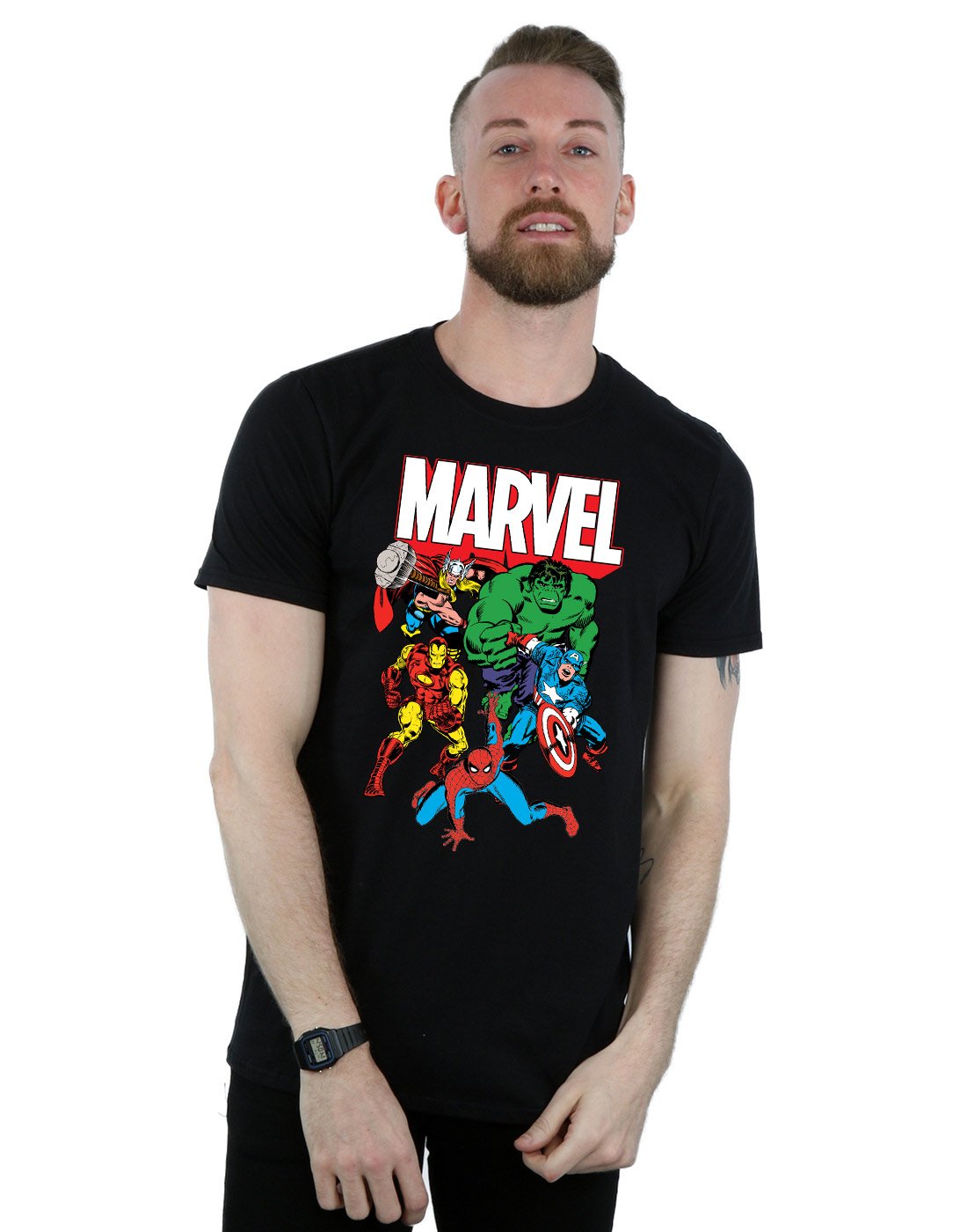Absolute Cult Men's Black Marvel Hero Group T-Shirt Medium