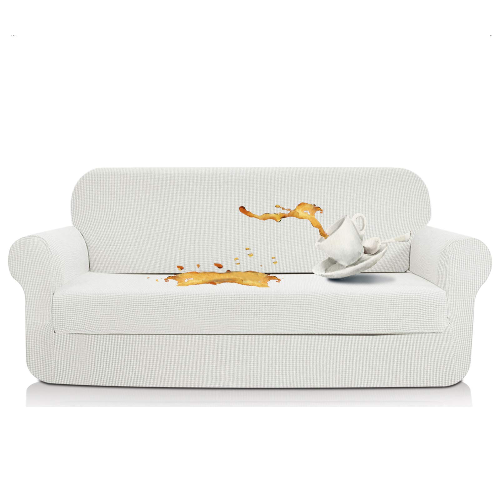 AUJOY Stretch 2-Piece Loveseat Covers Water-Repellent Dog Cat Pet Proof Couch Slipcovers Protectors (Loveseat, White)