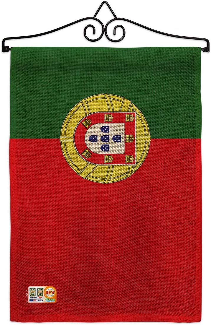 Portugal Garden Flag Set with Stand Regional Nationality Nation International World Country Particular Area Small Decorative Gift Yard House Banner Made In USA 13 X 18.5