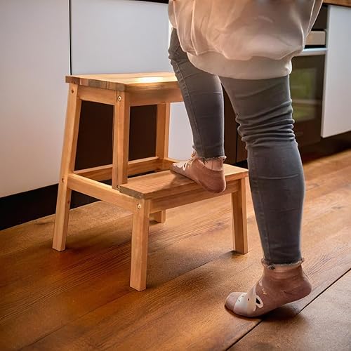 Miniatura 5 de BEEFURNI Taburete de madera de 2 escalones, taburetes de madera para adultos y niños, 350 libras, silla de escalar para niños, baño, banco de