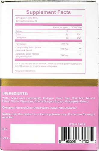 Miniatura 6 de Sakura - Bebida de colágeno  3000 mg de péptidos marinos líquido para mujeres y mentes, hidrolizado con flor de cerezo y extracto de mangostán,